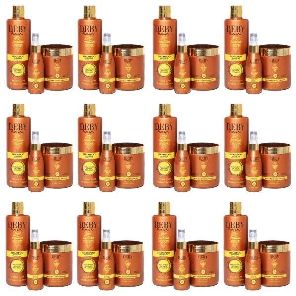 Lot de 12 Deby Hair Trio Soins Capillaires Sans Sulfate Lisa Indian - 12 x 1L