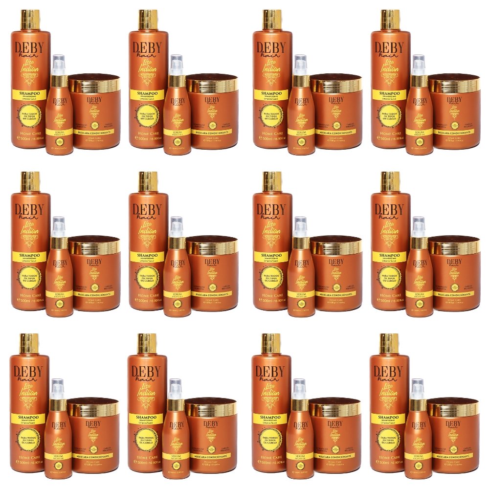 Lot de 12 Deby Hair Trio Soins Capillaires Sans Sulfate Lisa Indian - 12 x 1L