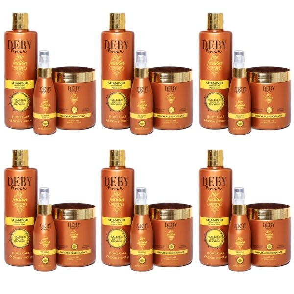 Lot de 6 Deby Hair Trio Soins Capillaires Sans Sulfate Lisa Indian - 6 x 1L