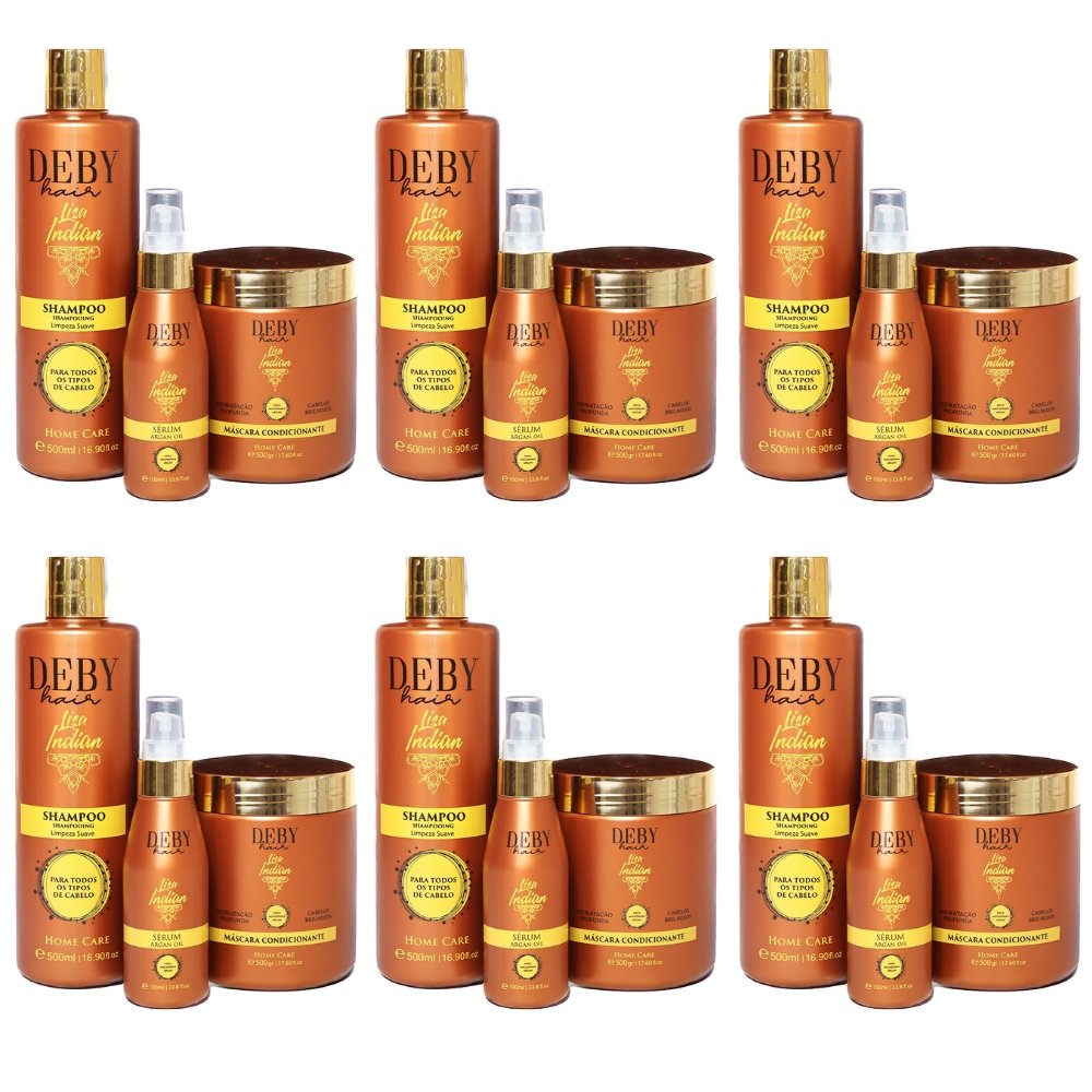 Lot de 6 Deby Hair Trio Soins Capillaires Sans Sulfate Lisa Indian - 6 x 1L