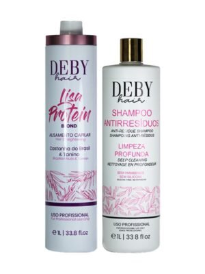 Deby Hair Lissage Indien 9 Shampooing clarifiant Deby Hair anti-résidus 1L + Lissage Deby Hair Lisa Protein Blond 1L