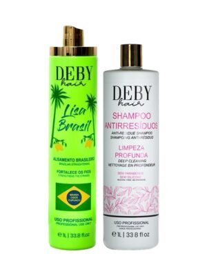 Deby Hair Lissage Indien 7 Shampooing clarifiant Deby Hair anti-résidus 1L + Lissage Brésilien Deby Hair Lisa Brasil 1L