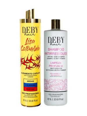 Deby Hair Lissage Indien 11 Shampooing clarifiant Deby Hair anti-résidus 1L + Lissage Colombien Deby Hair Lisa Colombia 1L